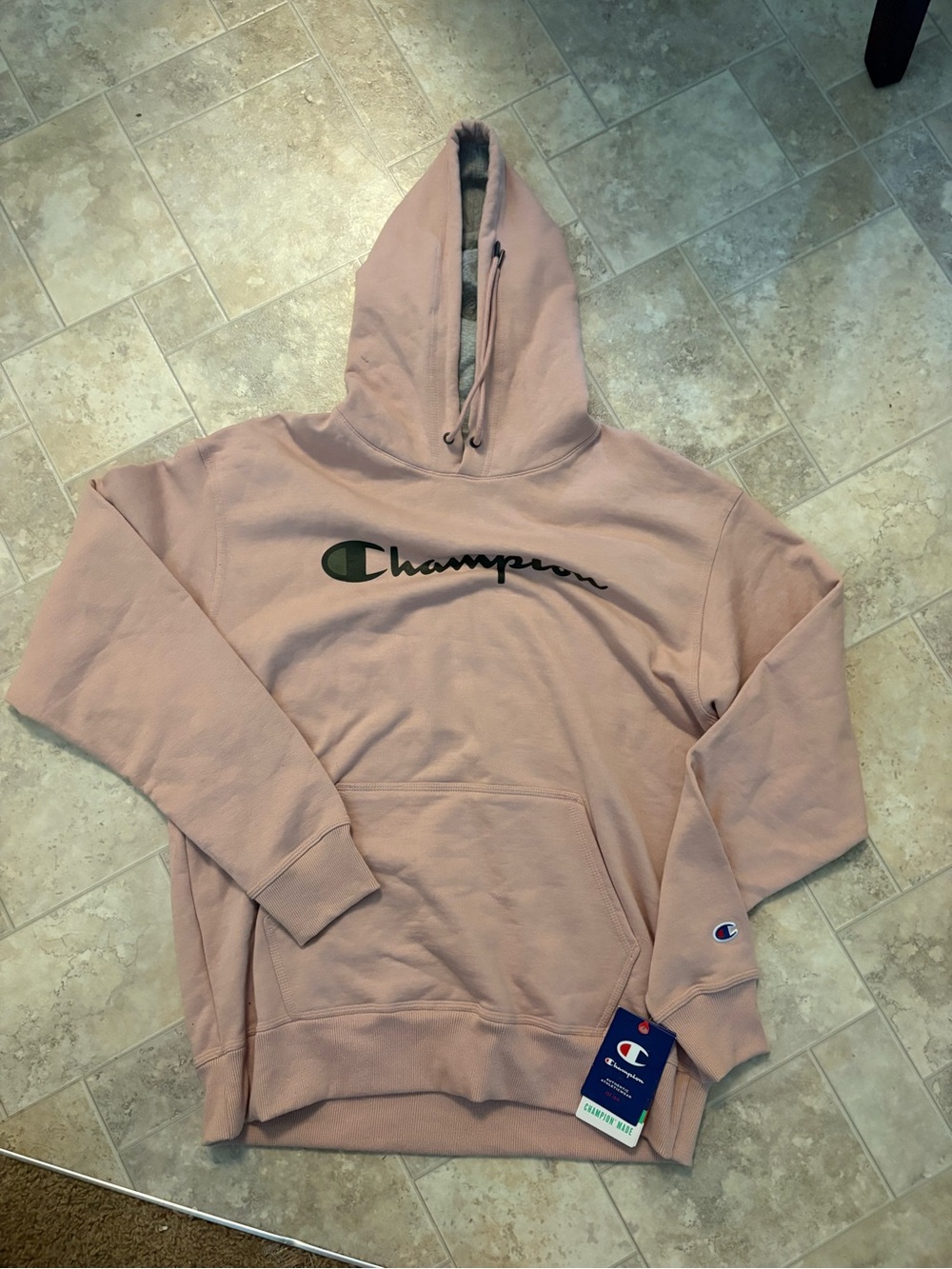 Champion Pink Pullover Hoodie with Olive Logo
